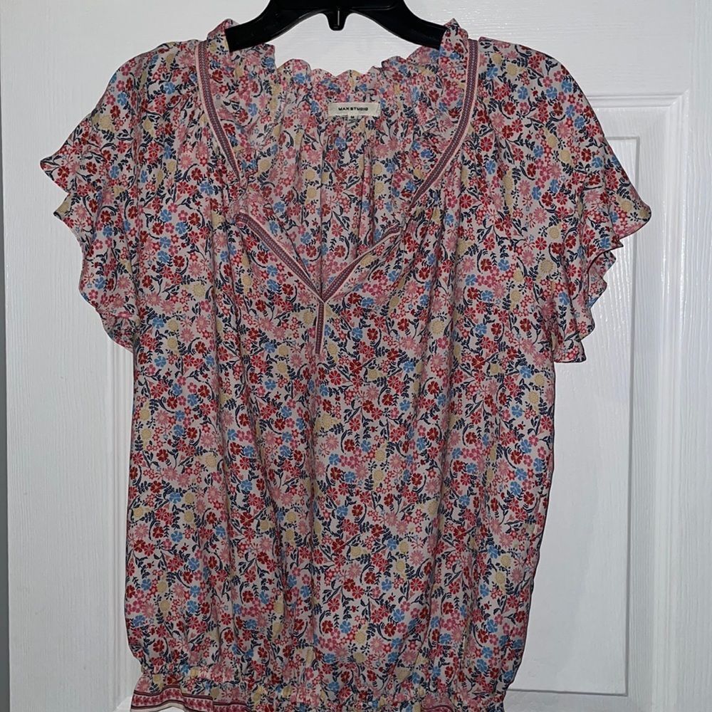 Max Studio Floral Ruffle Top